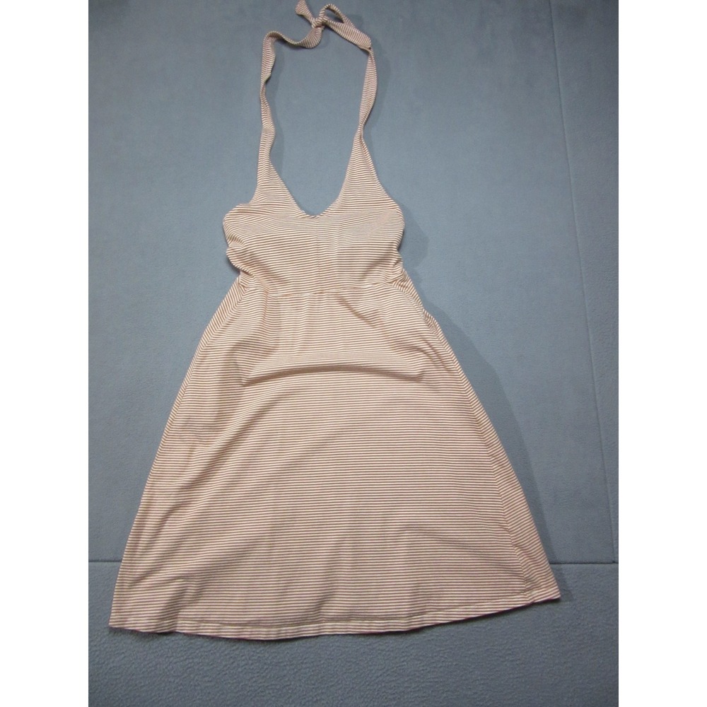Pact Halter Dress Womens Medium Orange White Striped Organic Cotton Pockets